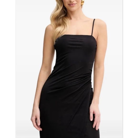 Armani Exchange Black Square-Neck Midi Dress Large New NWT MSRP $140 long split - Picture 3 of 15